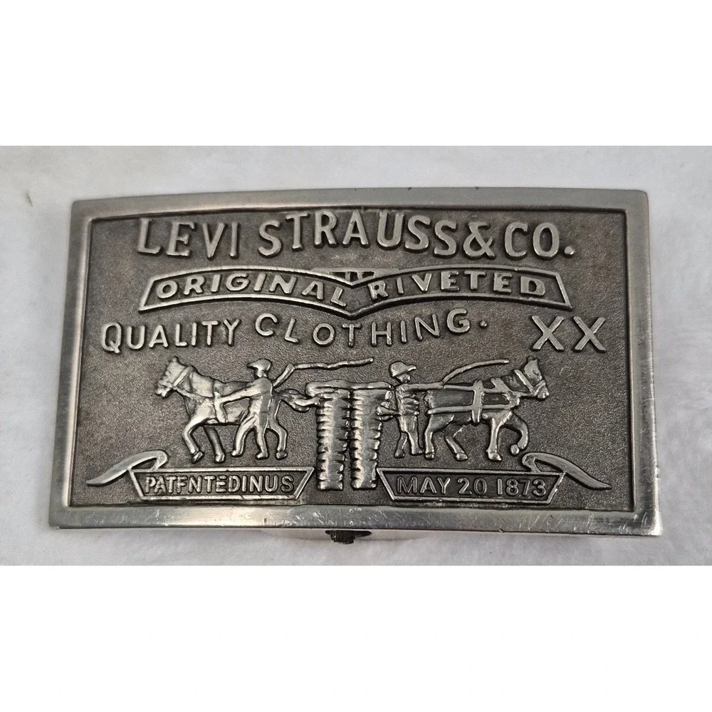 Belt Buckle Levi Strauss & Co. OS Silver Two Horse Logo Vintage Western Plaque